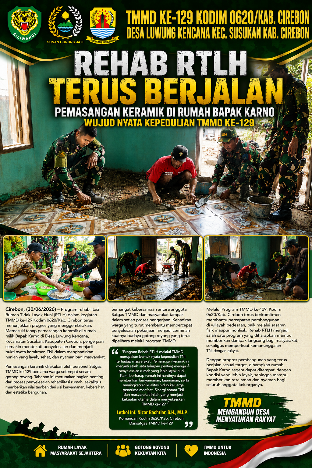 Rehab RTLH Terus Berjalan, Pemasangan Keramik di Rumah Bapak Karno Wujud Nyata Kepedulian TMMD ke-129