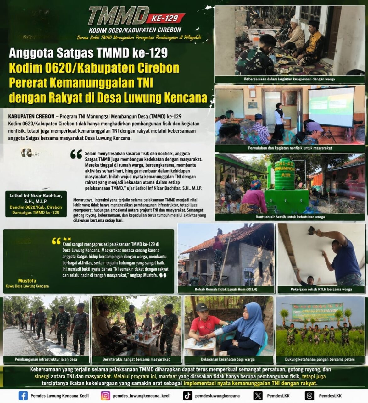 Anggota Satgas TMMD ke-129 Kodim 0620/Kabupaten Cirebon Pererat Kemanunggalan TNI dengan Rakyat di Desa Luwung Kencana